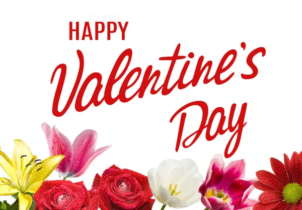Happy Valentines Day Beautiful Festive Flowers White Background — 스톡 사진