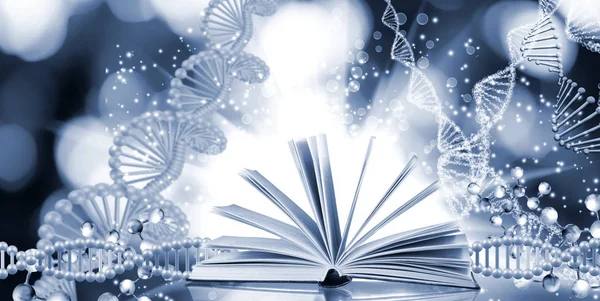 Image Open Book Dna Genetic Chain Background — Stock Photo, Image