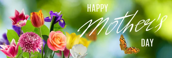 Karta Okolicznościowa Dnia Matki Kwiatami Inskrypcją Powitalną — Zdjęcie stockowe