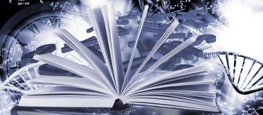 Açık bir kitabın soyut görüntüsü 3D resimleme