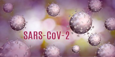 Bulanık arkaplandaki koronavirüslerin soyut görüntüsü. 3d illüstrasyon