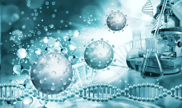 Абстрактное Изображение Коронавирусов Фоне Стилизованного Изображения Цепочки Днк Иллюстрация — стоковое фото