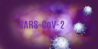 Bulanık arkaplandaki koronavirüslerin soyut görüntüsü. 3d illüstrasyon