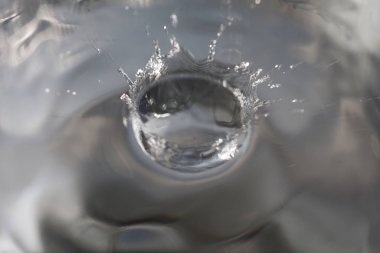 Su damlacıkları su yüzeyine düşüyor.