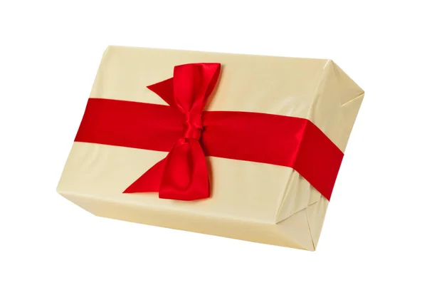 Κουτί δώρου με κόκκινη κορδέλα φιόγκο — Φωτογραφία Αρχείου