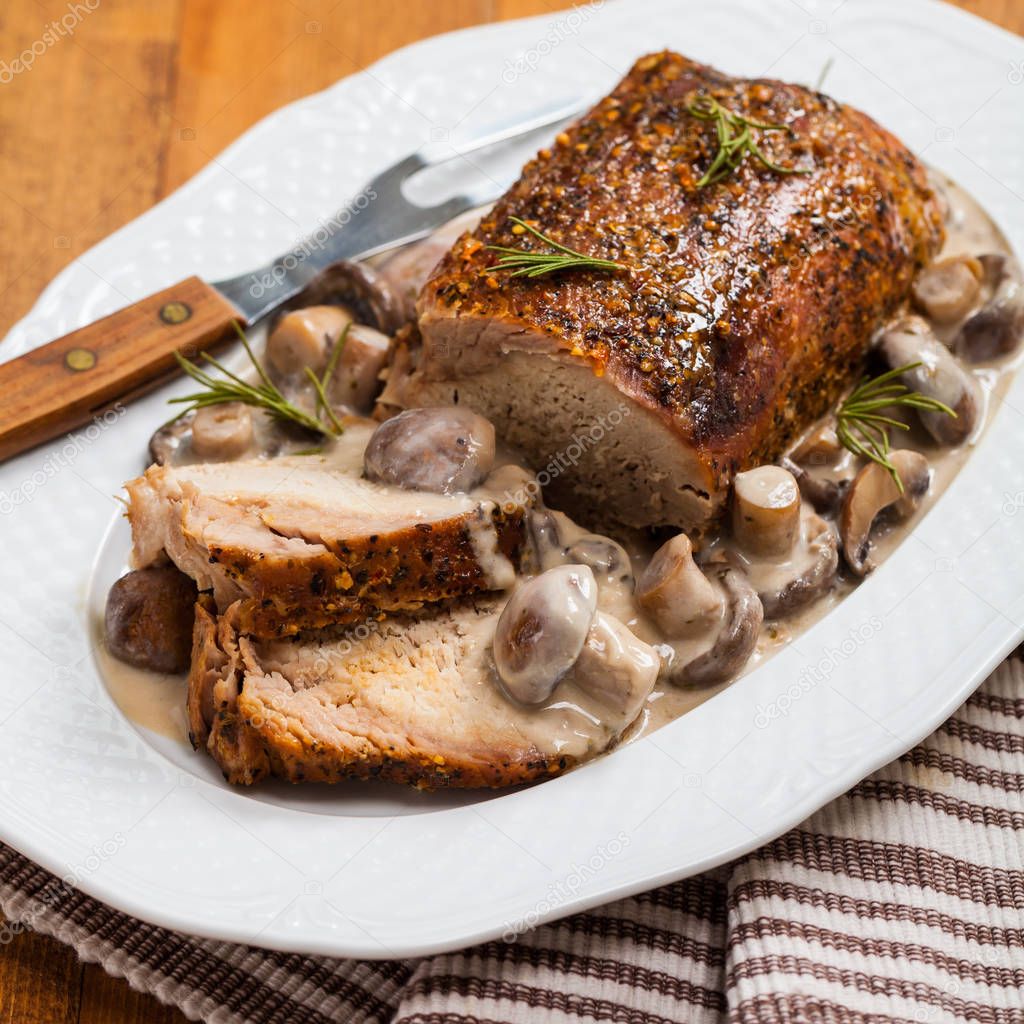 Pork Loin with Mushroom — Stock Photo © alisafarov 132844130