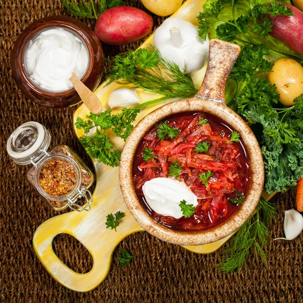 Cabbage Beetroot Soup — Stock Photo, Image