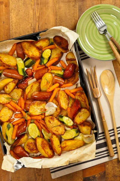 Saucisses et dîner aux pommes de terre — Photo