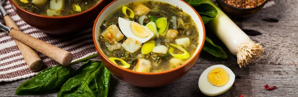 Zuppa estiva con spinaci, patate e acetosa — Foto Stock