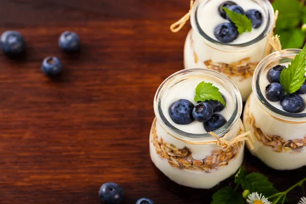 Dessert allo yogurt greco con mirtilli — Foto Stock