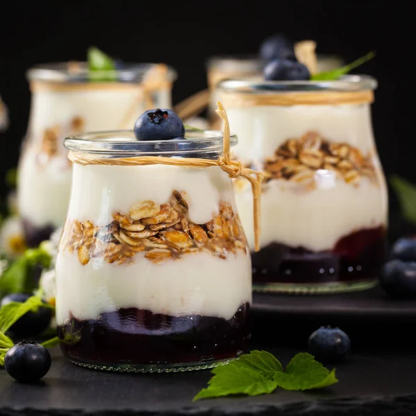 Yoghurt Dessert met bosbessen — Stockfoto