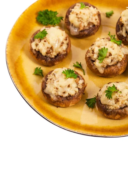 Vegetarische Gevulde Champignons Geïsoleerd Een Witte Achtergrond Selectieve Aandacht — Stockfoto