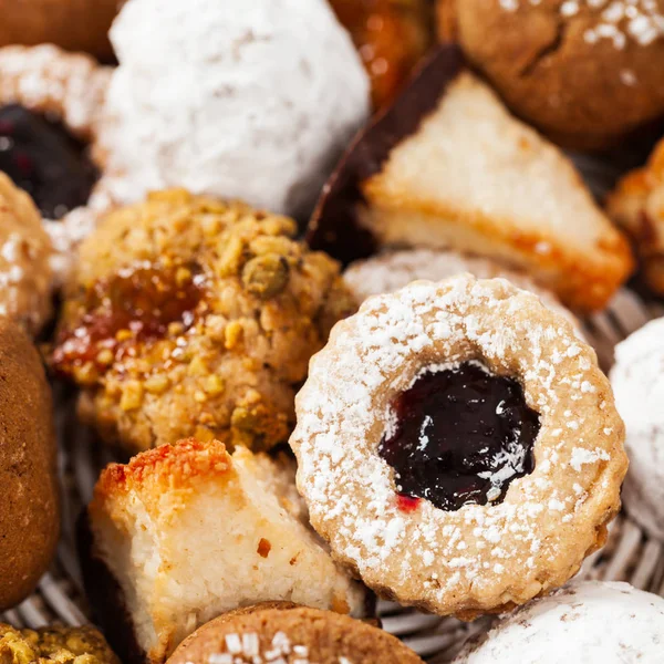 Assorted Mixed Cookies Background Dessert Selective Focus — Stock Photo, Image