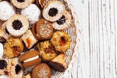 Karışık kurabiye arka plan tatlı. Seçici odak.