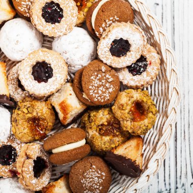 Karışık kurabiye arka plan tatlı. Seçici odak.