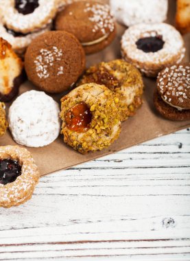 Karışık kurabiye arka plan tatlı. Seçici odak.