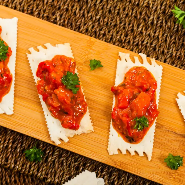 Geroosterde Paprika Voorgerecht Salade Verspreiding Selectieve Aandacht — Stockfoto