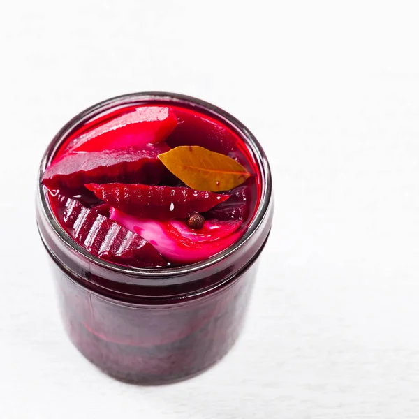 Pickled Beets Salad Jar Selective Focus — Stock Photo, Image