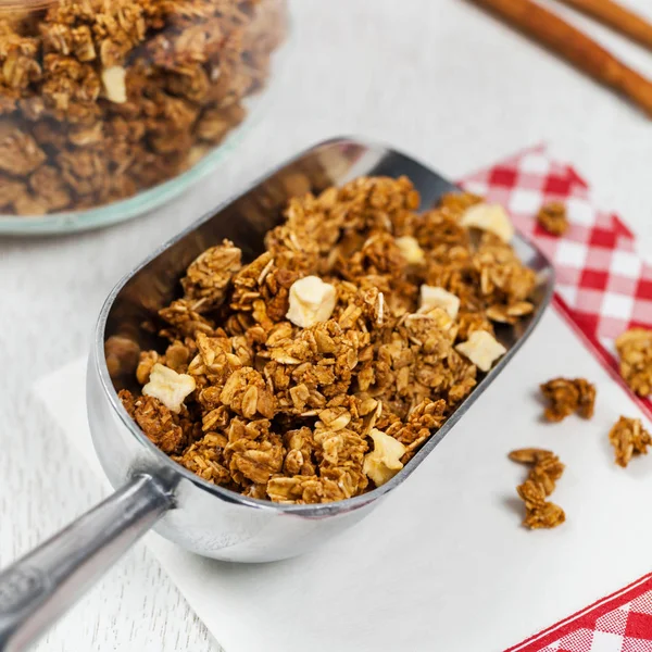 Äpple Kanel Granola Selektivt Fokus — Stockfoto