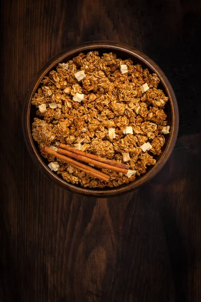 Äpple Kanel Granola Selektivt Fokus — Stockfoto