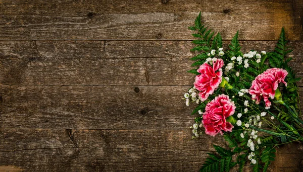 Top Kilátás Szegfű Virágok Háttér Tervezési Koncepció Anyák Napja Esküvő — Stock Fotó