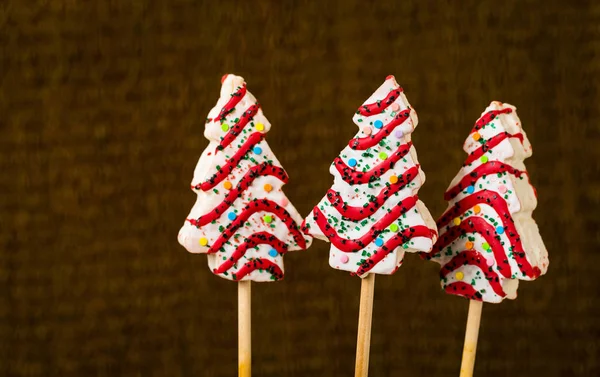 Kerstboom Cakes Pops Stick Selectieve Focus — Stockfoto