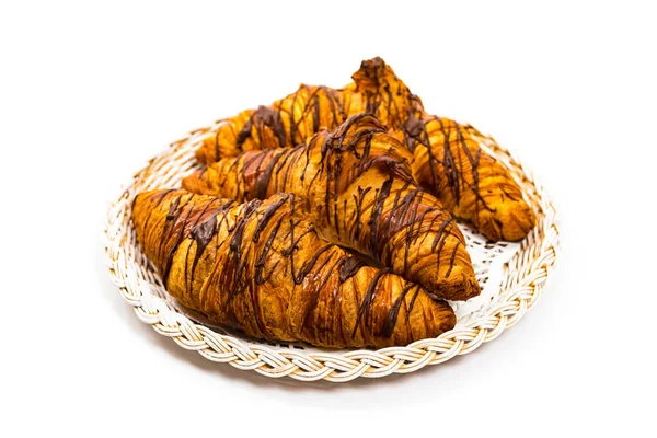 Chokladcroissanter Med Vit Bakgrund Selektiv Inriktning — Stockfoto