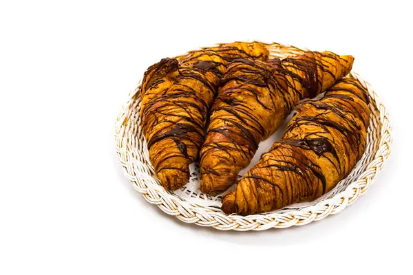 Chocolate Croissants White Background Selective Focus — Stock Photo, Image