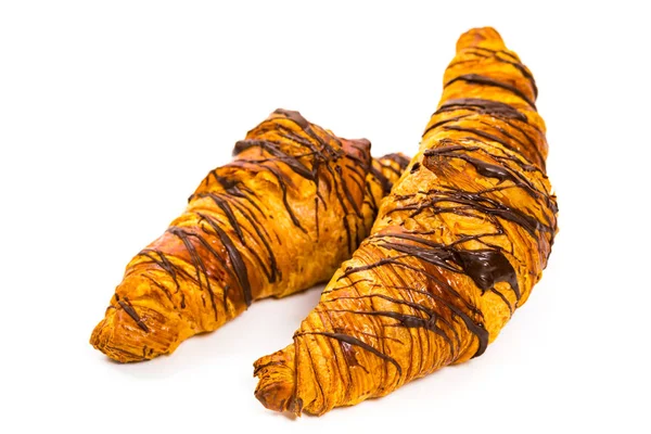 Croissant Cioccolato Sfondo Bianco Focus Selettivo — Foto Stock