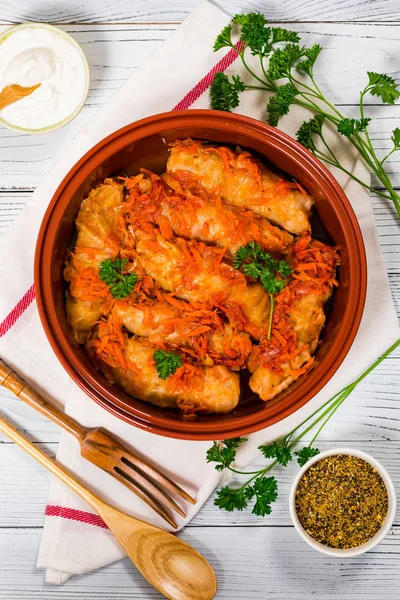 Gefüllte Kohlrouladen Mit Hackfleisch Und Reis Selektiver Fokus — Stockfoto