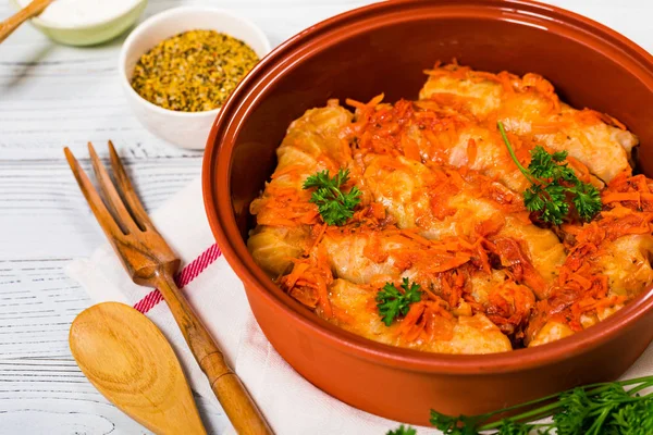Stuffed Cabbage Rolls Ground Beef Rice Selective Focus — 스톡 사진
