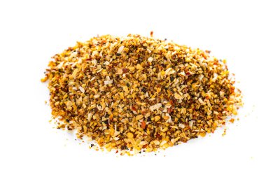 Limon Biberli Baharat Beyaz Arkaplan Macro 'sunda sığ boyayla izole edilmiş. Seçici odak.