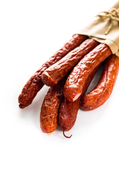 Kabanos Cabanossi Thin Dry Smoked Polish Sausage Isolated White Background — Stock Photo, Image