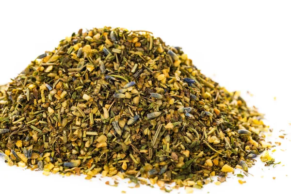 Provence Herbs Krydda Med Torkade Lavendelblommor Isolerad Vit Bakgrund Selektiv — Stockfoto