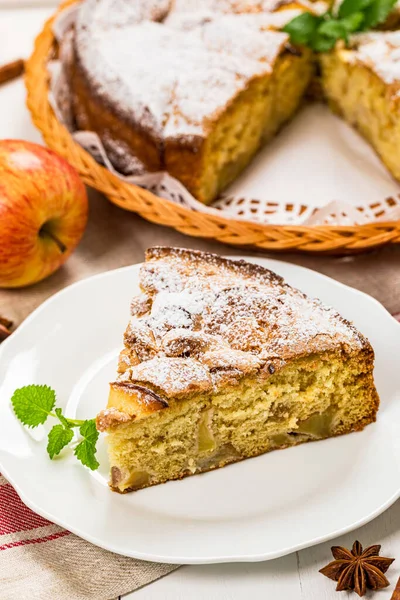 Apple Cake Chunks Sweet Apples Selective Focus — Stock Photo, Image