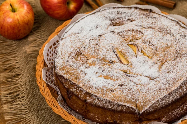 Apple Cake Chunks Sweet Apples Selective Focus — Stock Photo, Image