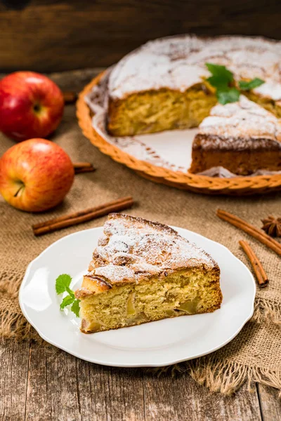 Apple Cake Chunks Sweet Apples Selective Focus — Stock Photo, Image