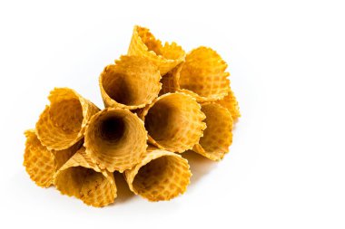 Empty Waffle Cone. Waffle Ice Cream Cones on White Background. Cone Shaped Pastry. Selective focus. clipart