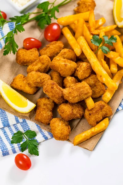 Рибні Укуси Риба Розмір Deep Fried Fish Fingers French Fried — стокове фото