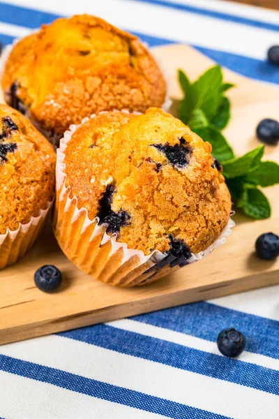 Muffins Aux Myrtilles Bleuets Frais Concentration Sélective — Photo