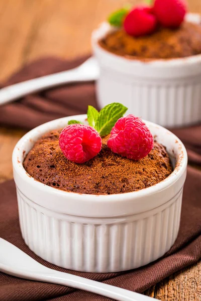 Mug Chocolate Cake. Instant Chocolate Cake in Portion Bowl. Selective focus.