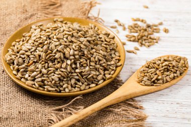 Ayçiçeği Çekirdekleri Kızarmış Tohumlar Arkaplanı. Seçici odak.