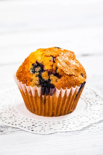 Muffin Aux Bleuets Frais Fait Maison Concentration Sélective — Photo