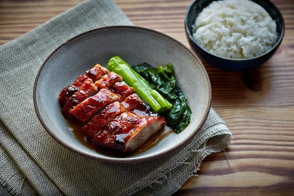 Porc de grătar chinezesc cu orez HongKong alimente — Fotografie, imagine de stoc