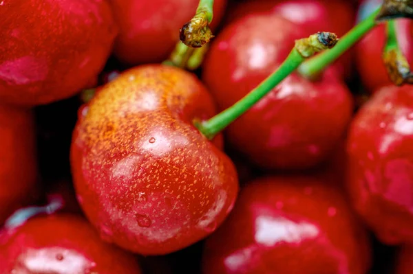 Frische rote Kirschen Hintergrund Textur. Kirschfrucht Nahaufnahme. — Stockfoto