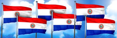 Paraguay bayrakları, 3D görüntüleme, bir bulut arkaplanı üzerinde