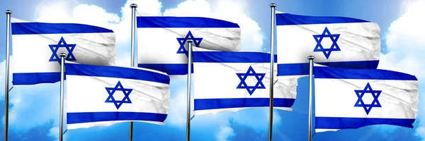 Izrael Zászlók Renderelés Felhőalapú Háttérrel — Stock Fotó