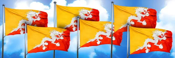 Banderas Bután Representación Sobre Fondo Nube —  Fotos de Stock