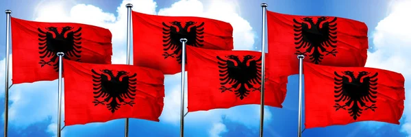 Banderas Albania Representación Sobre Fondo Nuboso — Foto de Stock