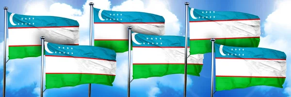 Oezbekistan Vlaggen Rendering Een Wolk Achtergrond — Stockfoto